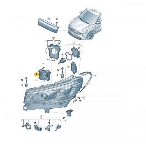 992941572AA VOLKSWAGEN LED FAR BEYNİ KODLU